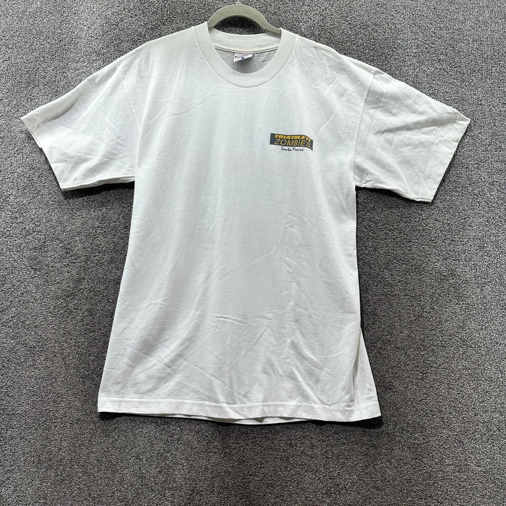 VTG Santa Monica Triathlete Zombies Graphic Tee‎ Men L White Single Stitch USA
